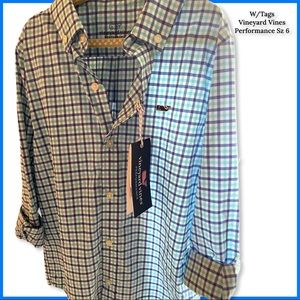NWT - Vineyard Vines Blue Plaid Performance Shirt Size 6 Boys